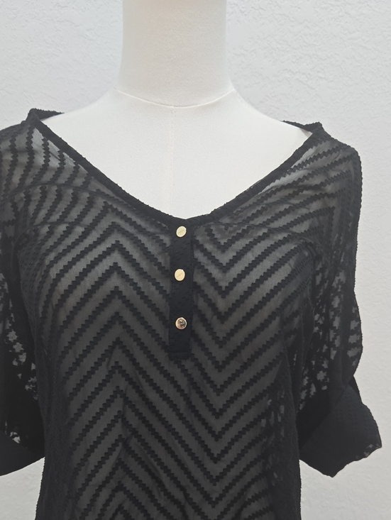 bebe Tops - bebe Black Sheer Chevron Top with Gold Buttons
